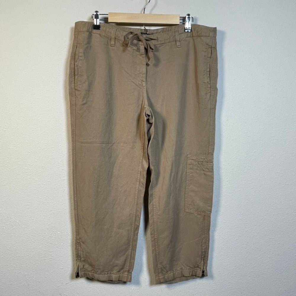 Eileen Fisher Crop Cargo Pants Womens S Tan Khaki Drawstring Ankle Zip Casual